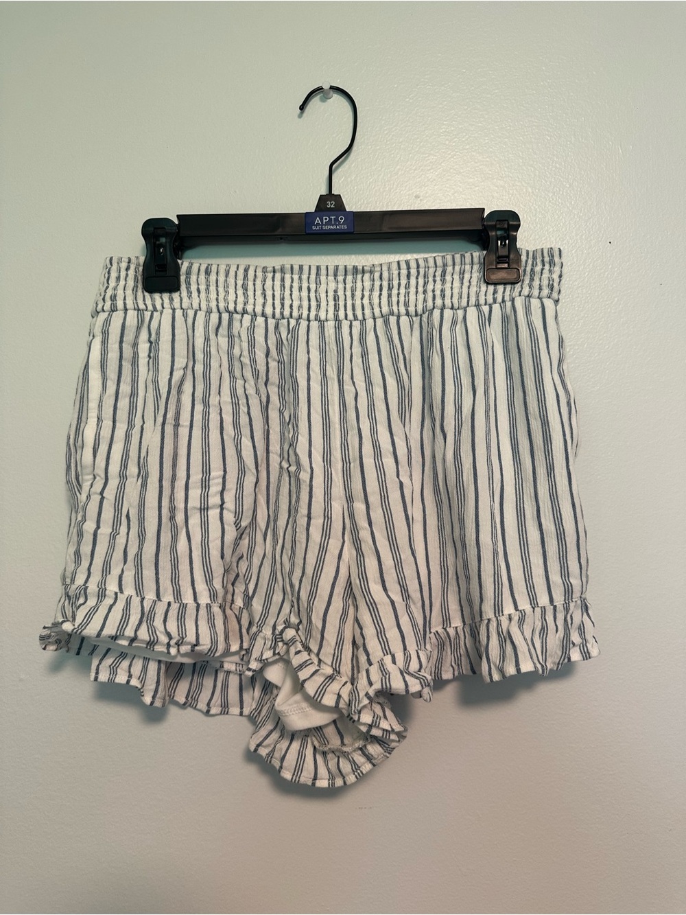 American Eagle Outfitters White & Navy Striped High Waist Shorts